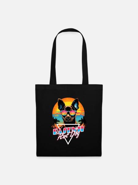 Retro Wave Basenji Hot Dog Shirt - Stoffbeutel - Schwarz