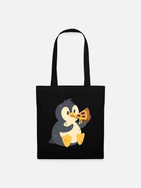 Pinguin mit Pizza - Stoffbeutel - Schwarz