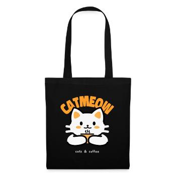 Chat mignon qui boit son café - Sac en tissu - noir - Devant