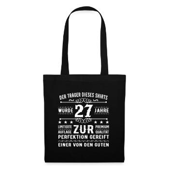 27 Jahre Geschenkidee zum 27 - Geburtstag - Stoffbeutel - Schwarz - Vorne