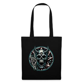 Crâne avec des cornes pentagramme fait des cornes de diable - Sac en tissu - noir - Devant