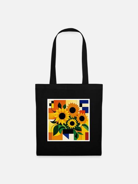 Sonnenblume als Kunst auf dem T-shirt - Stoffbeutel - Schwarz