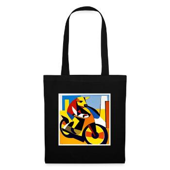 Hund auf dem Fahrrad als Kunst auf dem T-shirt - Stoffbeutel - Schwarz - Vorne