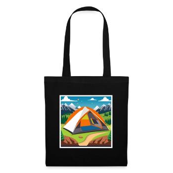 Camper avec une tente en pleine nature - Sac en tissu - noir - Devant
