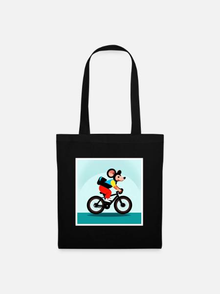 Eine Maus fährt auf einem Fahrrad - Stoffbeutel - Schwarz