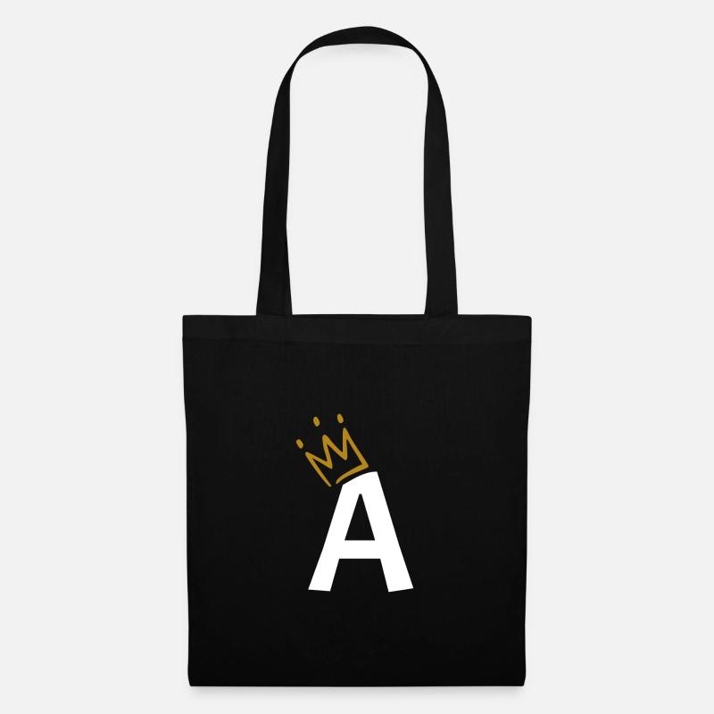 Buchstabe A mit Krone König Königin Geschenk - Stoffbeutel - Schwarz