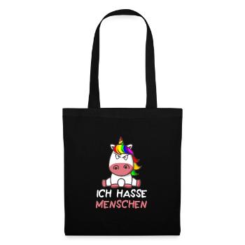 Ich hasse Menschen Einhorn Fabeltier Fabel - Stoffbeutel - Schwarz - Vorne