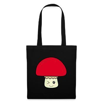 Kawaii Pilz cute rot mit Gesicht - Stoffbeutel - Schwarz - Vorne