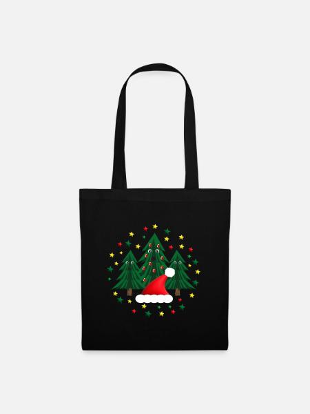 Weihnachtsmarkt Tannen mit Weihnachtsmütze. - Stoffbeutel - Schwarz