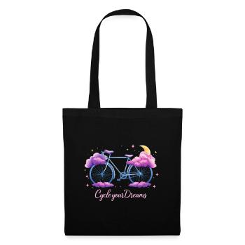 “Cycle Your Dreams” Cloud Bicycle Design with Moon - Tote Bag - black - Front