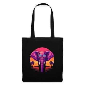 Synthwave Elephant Sunset - Sac en tissu - noir - Devant