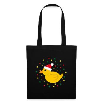 Ente mit Weihnachtsmütze und Sternen. - Stoffbeutel - Schwarz - Vorne