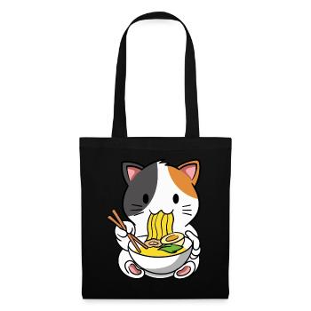 Katze Ramen Nudelsuppe - Stoffbeutel - Schwarz - Vorne