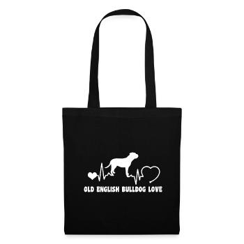 Old English Bulldog mit Herzschlag - Stoffbeutel - Schwarz - Vorne