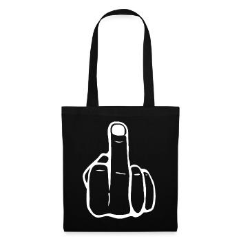 Fuck You Finger Mittelfinger Hand Symbol weiß - Stoffbeutel - Schwarz - Vorne