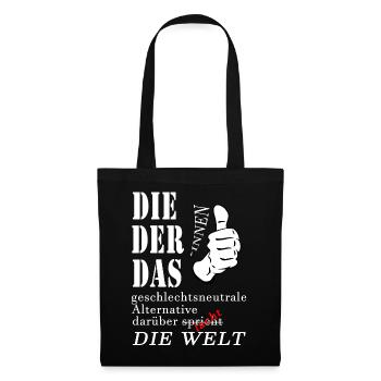 DIE DER DAS über die die Welt spricht lacht Gender - Stoffbeutel - Schwarz - Vorne