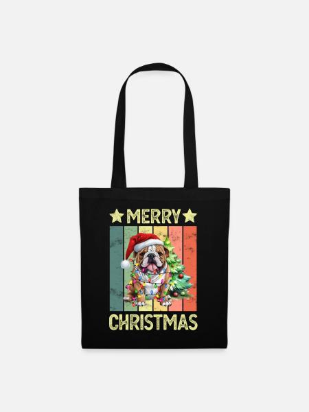 Hund Englische Bulldogge Weihnachten - Stoffbeutel - Schwarz