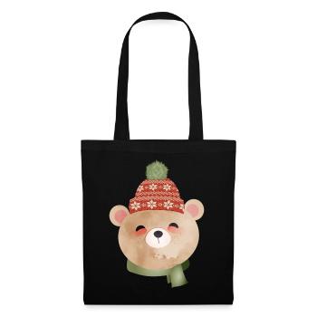 cute bear with bobble hat and scarf in winter - Tote Bag - black - Front