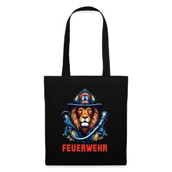 Feuerwehr Löwe Geschenk - Stoffbeutel - Schwarz - Vorne
