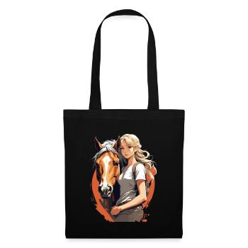 Anime Girl Ästhetische Pferde Reiter Streetwear - Stoffbeutel - Schwarz - Vorne