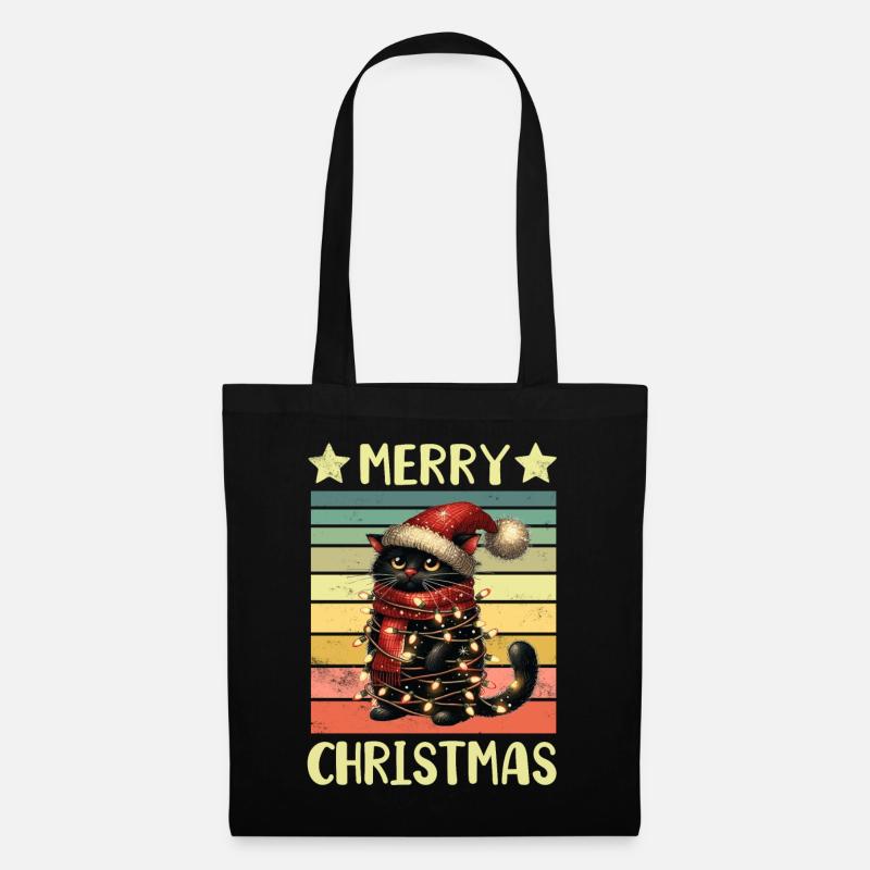 Schwarze Katze Weihnachten - Stoffbeutel - Schwarz