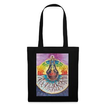 Spiritueller Meditationsbaum mit Chakras - Stoffbeutel - Schwarz - Vorne