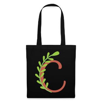 Eleganter Buchstabe 'C' mit Blumen - Stoffbeutel - Schwarz - Vorne
