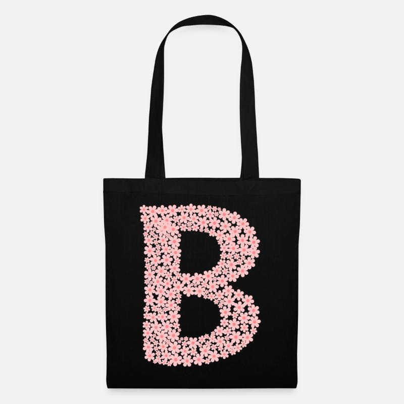 Blüten Monogramm "B" - Stoffbeutel - Schwarz
