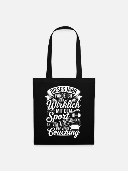 Dieses Jahr Wirklich Mit Dem Sport - Stoffbeutel - Schwarz