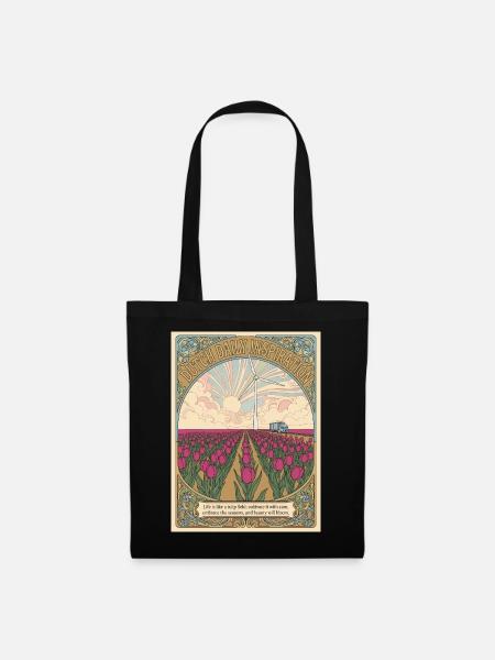 Tulip Field & Windmill Vintage-Poster - Stoffbeutel - Schwarz
