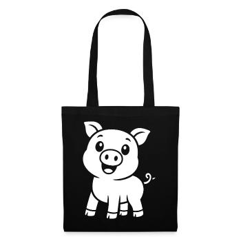 Süßes Schweinchen Silhouette Tiermotiv - Stoffbeutel - Schwarz - Vorne