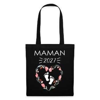 Mama 2027 – Blütenherz-Fußabdrücke - Stoffbeutel - Schwarz - Vorne