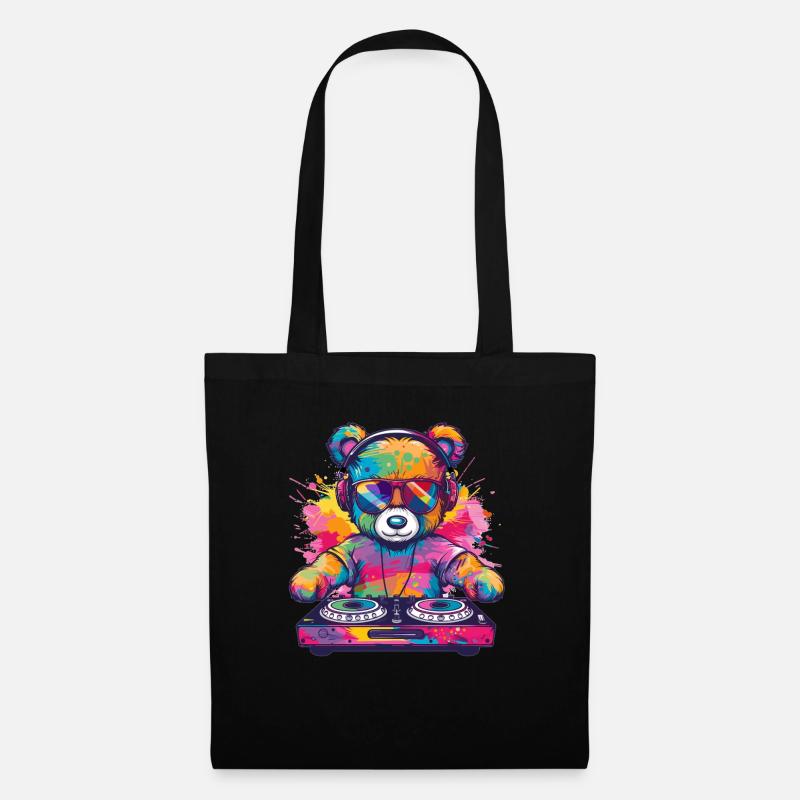 Bunter DJ Teddy - Stoffbeutel - Schwarz