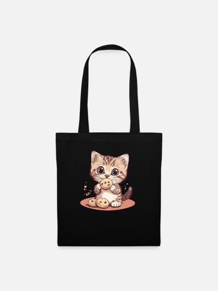 Süße Keks Katze - Stoffbeutel - Schwarz