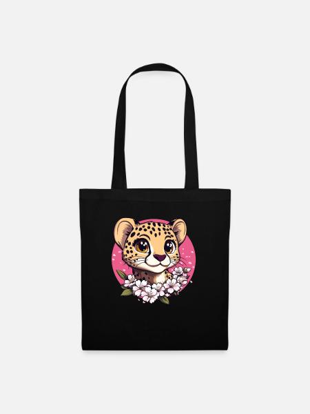 Gepard mit Kirschblüten - Stoffbeutel - Schwarz