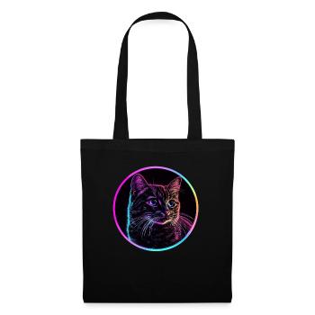 Neon Katze im Kreis - Stoffbeutel - Schwarz - Vorne