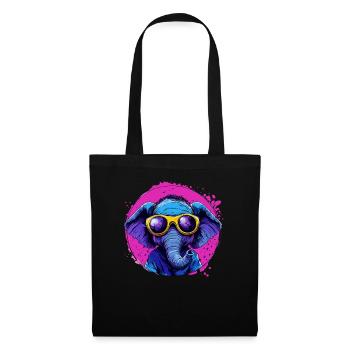 Cooler Elefant in Sonnenbrille - Stoffbeutel - Schwarz - Vorne