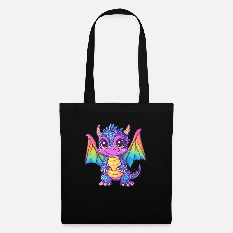 Bunter Baby-Drache - Stoffbeutel - Schwarz