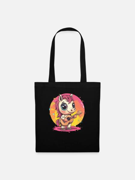 Pony mit Gitarre - Stoffbeutel - Schwarz