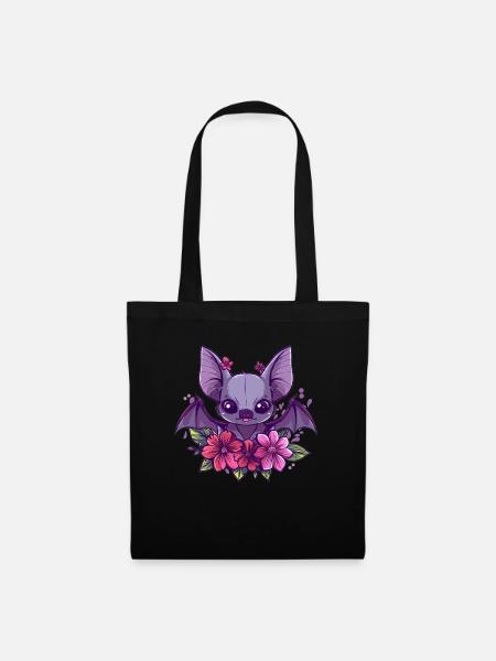 Blumenfledermaus mit Charme - Stoffbeutel - Schwarz