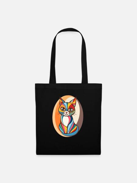 Bunte Popart Katze - Stoffbeutel - Schwarz