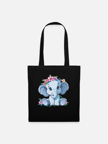 Blumenbaby Elefant - Stoffbeutel - Schwarz