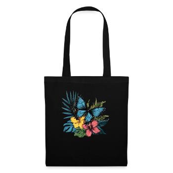 Papillon tropical avec des fleurs - Sac en tissu - noir - Devant