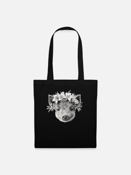 Wildschwein mit Blumenkranz - Stoffbeutel - Schwarz