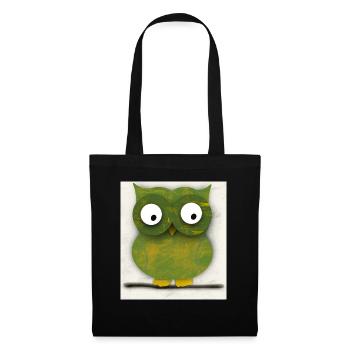 Green owl illustration, carved in wood - Tote Bag - black - Front