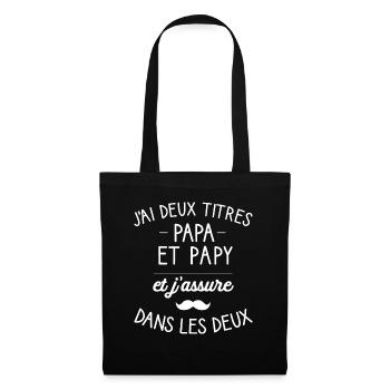 J'ai deux titres Papa et Papy j'assure dans les 2 - Sac en tissu - noir - Devant