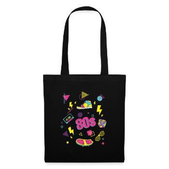 80s 80er Party Outfit Kostüm - Stoffbeutel - Schwarz - Vorne