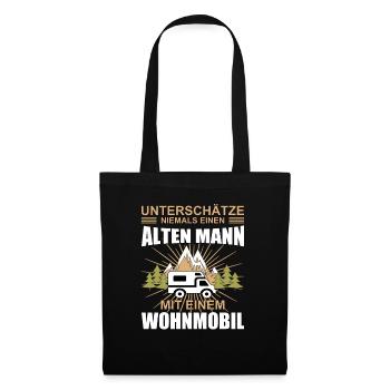 Alter Mann mit Wohnmobil Opa Rentner - Stoffbeutel - Schwarz - Vorne