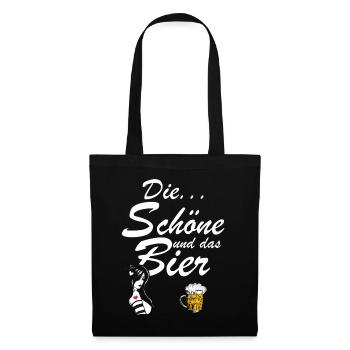 Die Schöne und das Bier Frau Geschenk Spruch - Stoffbeutel - Schwarz - Vorne