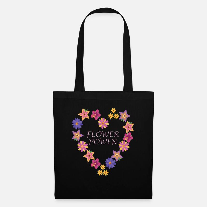 Flower Power Blumen Sommer Frühling bunt - Stoffbeutel - Schwarz